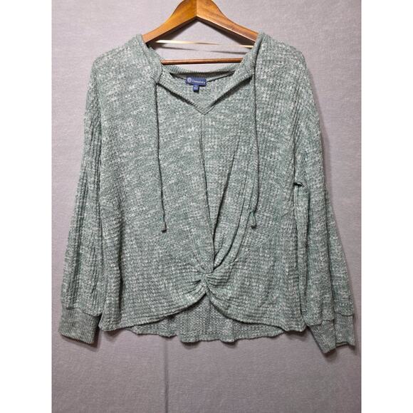 Democracy Women's Large Sage Green Waffle Knit Twist Front Long Sleeve Top - Picture 1 of 10